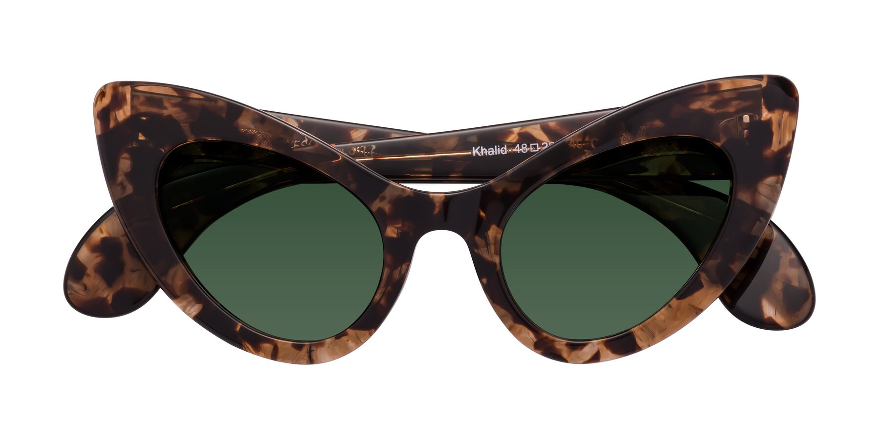 Folded Front of Khalid in Translucent Brown Tortoise with Green Tinted Lenses