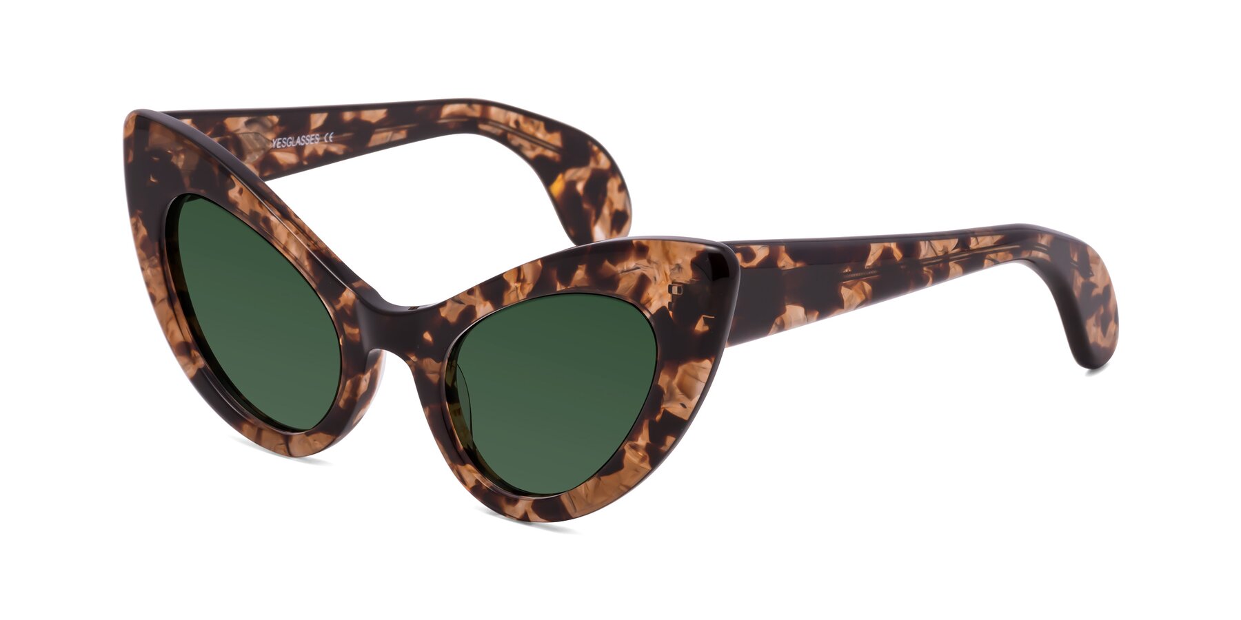 Angle of Khalid in Translucent Brown Tortoise with Green Tinted Lenses