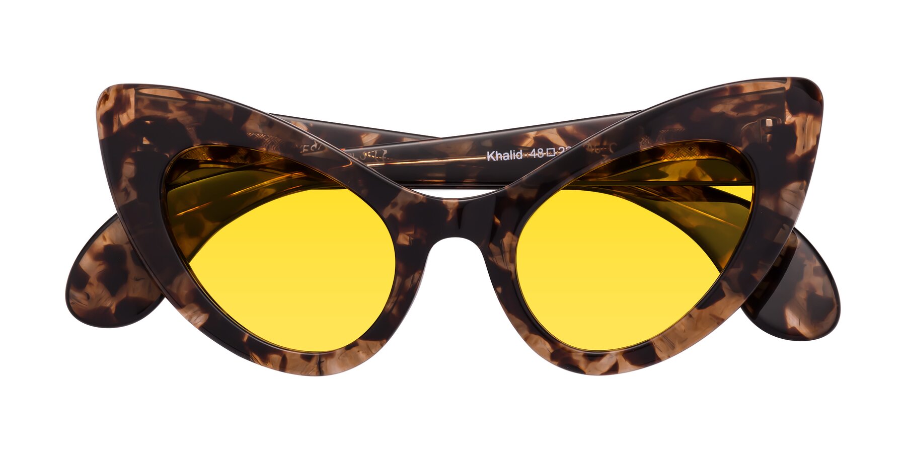 Folded Front of Khalid in Translucent Brown Tortoise with Yellow Tinted Lenses