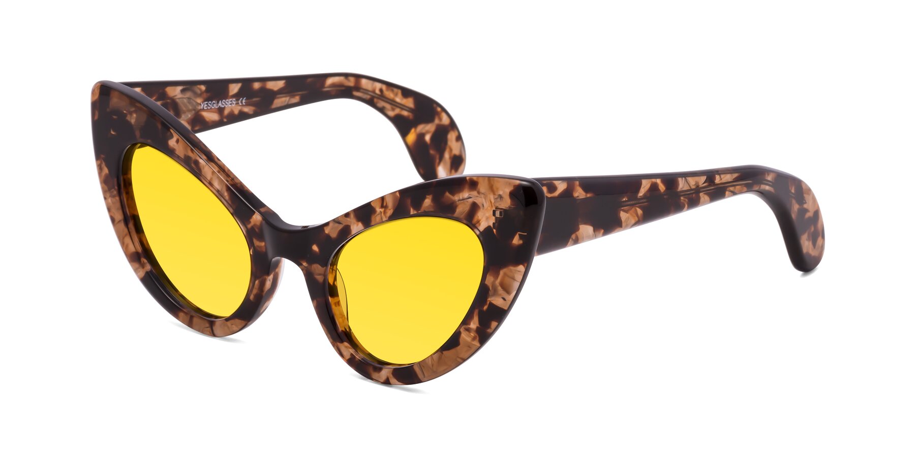 Angle of Khalid in Translucent Brown Tortoise with Yellow Tinted Lenses