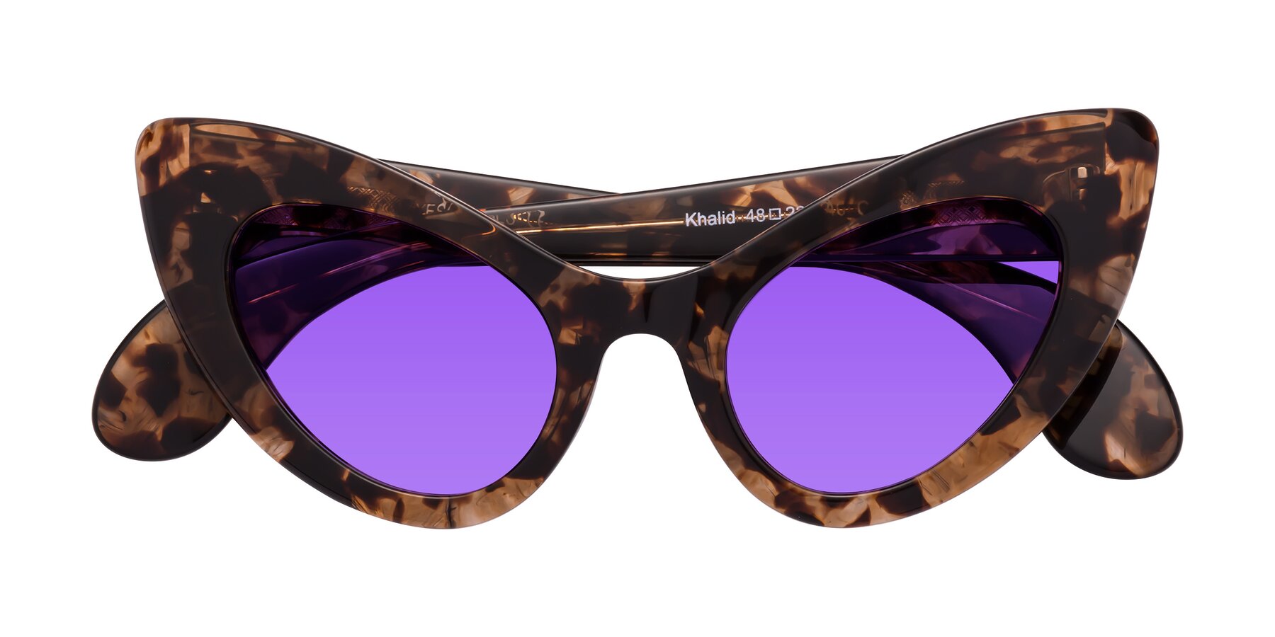 Folded Front of Khalid in Translucent Brown Tortoise with Purple Tinted Lenses
