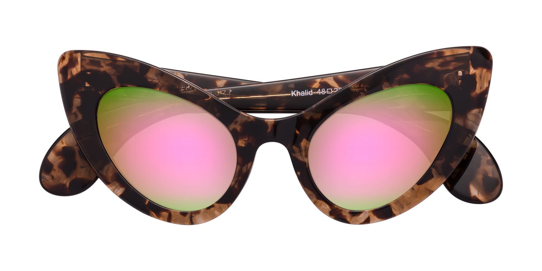 Folded Front of Khalid in Translucent Brown Tortoise with Pink Mirrored Lenses