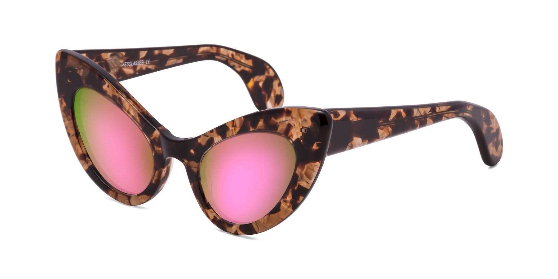 Angle of Khalid in Translucent Brown Tortoise with Pink Mirrored Lenses