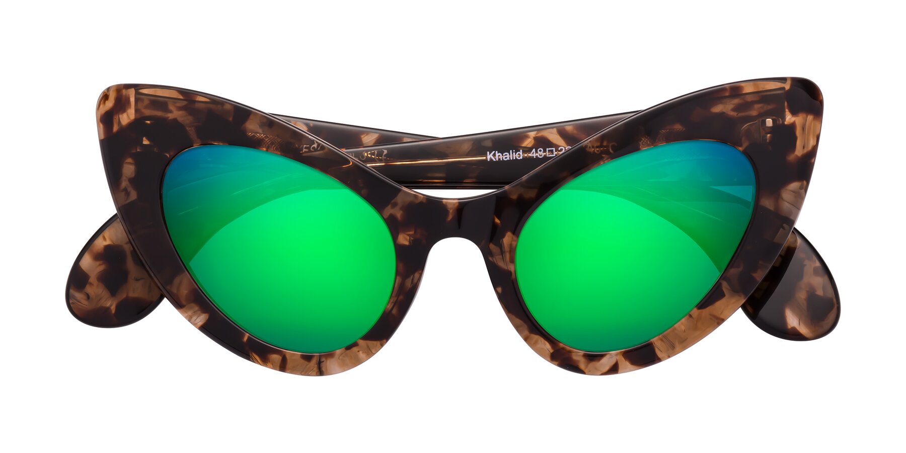 Folded Front of Khalid in Translucent Brown Tortoise with Green Mirrored Lenses