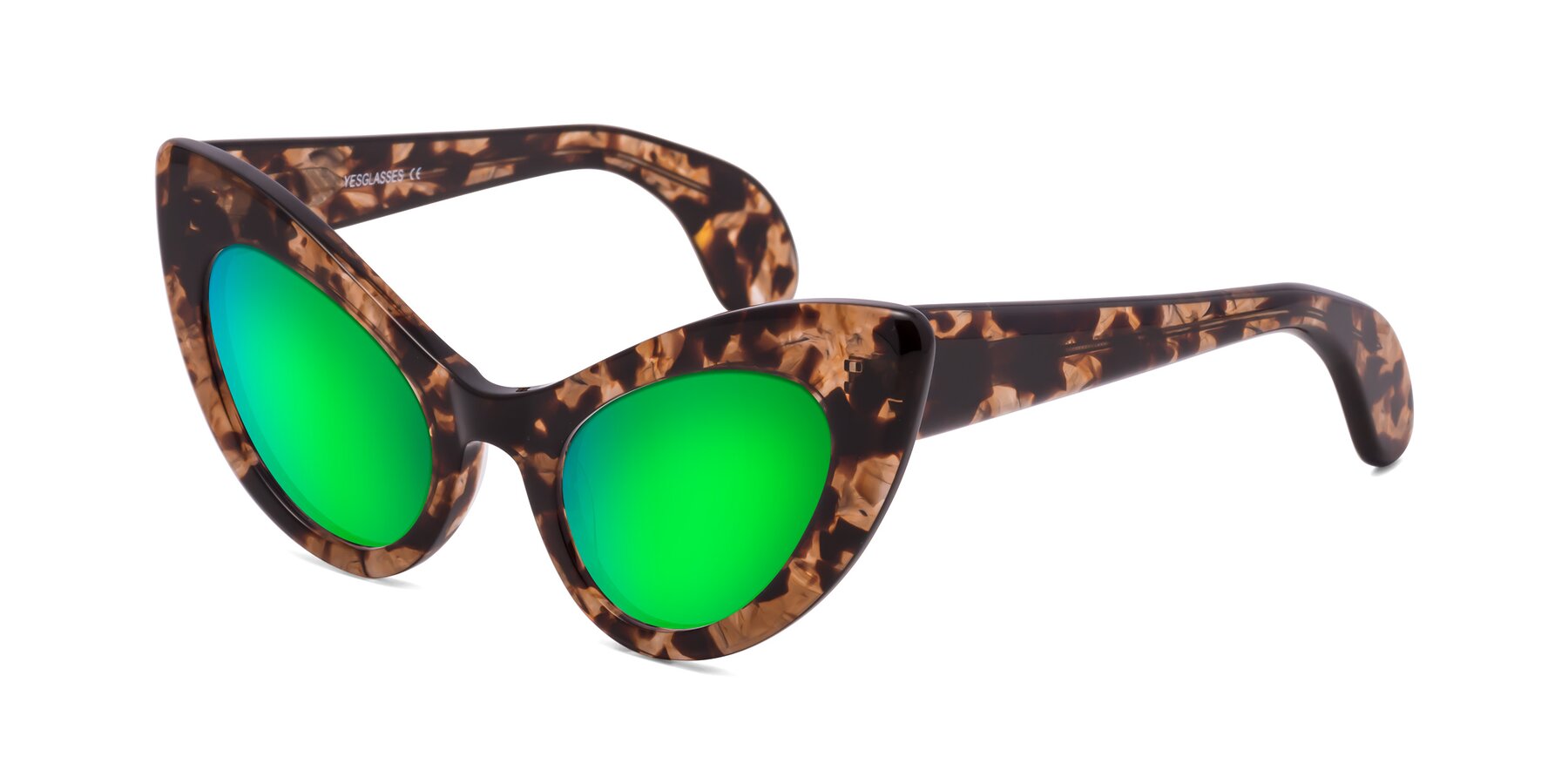 Angle of Khalid in Translucent Brown Tortoise with Green Mirrored Lenses