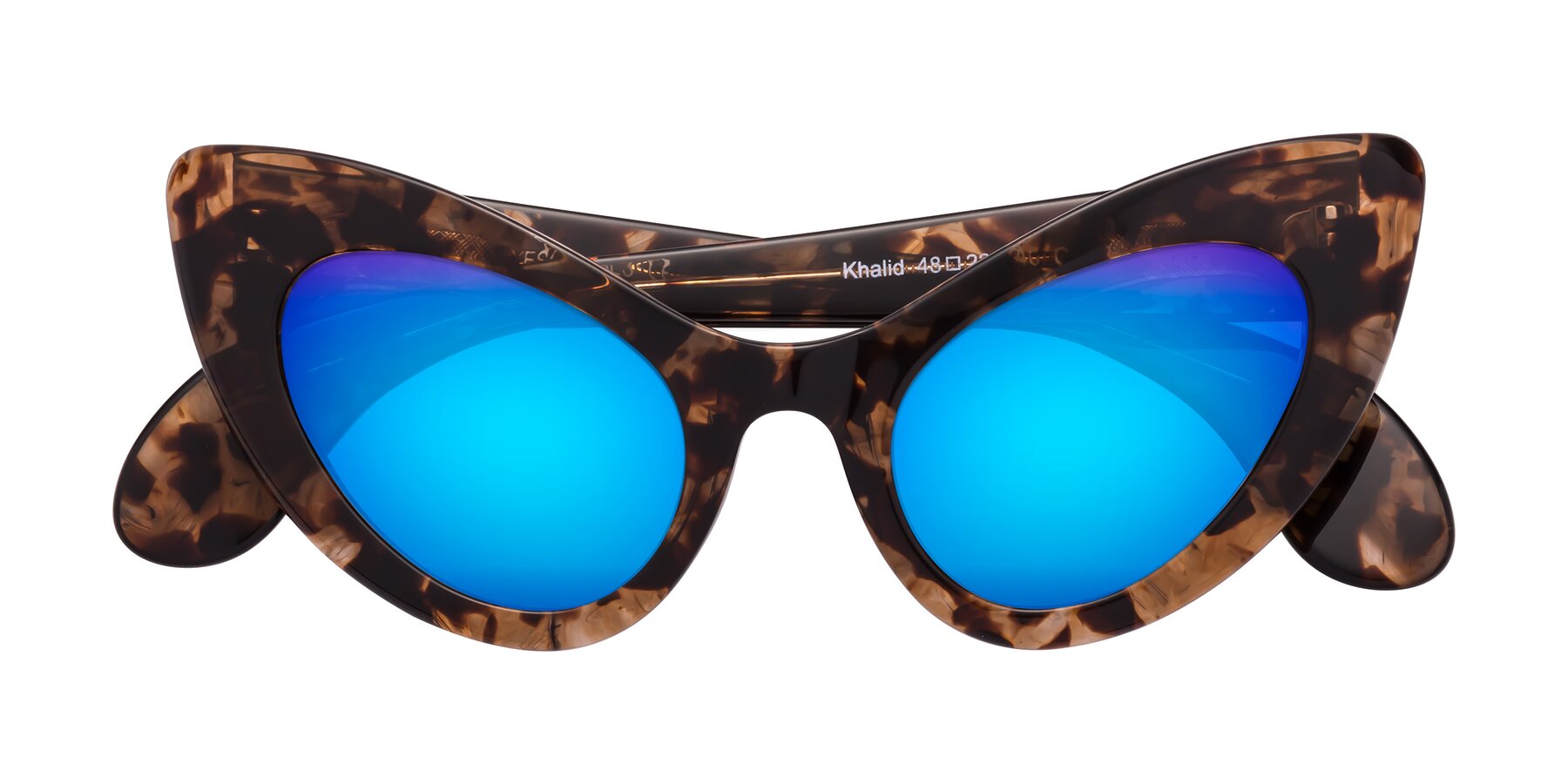 Folded Front of Khalid in Translucent Brown Tortoise with Blue Mirrored Lenses