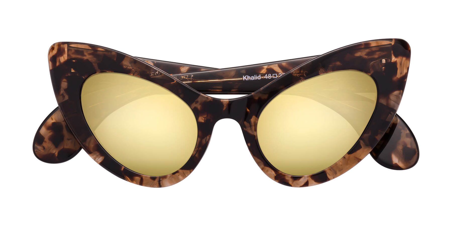 Folded Front of Khalid in Translucent Brown Tortoise with Gold Mirrored Lenses