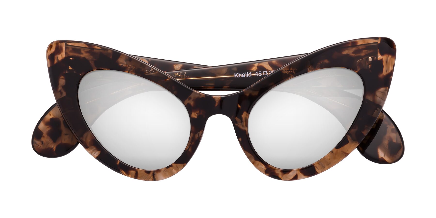 Folded Front of Khalid in Translucent Brown Tortoise with Silver Mirrored Lenses