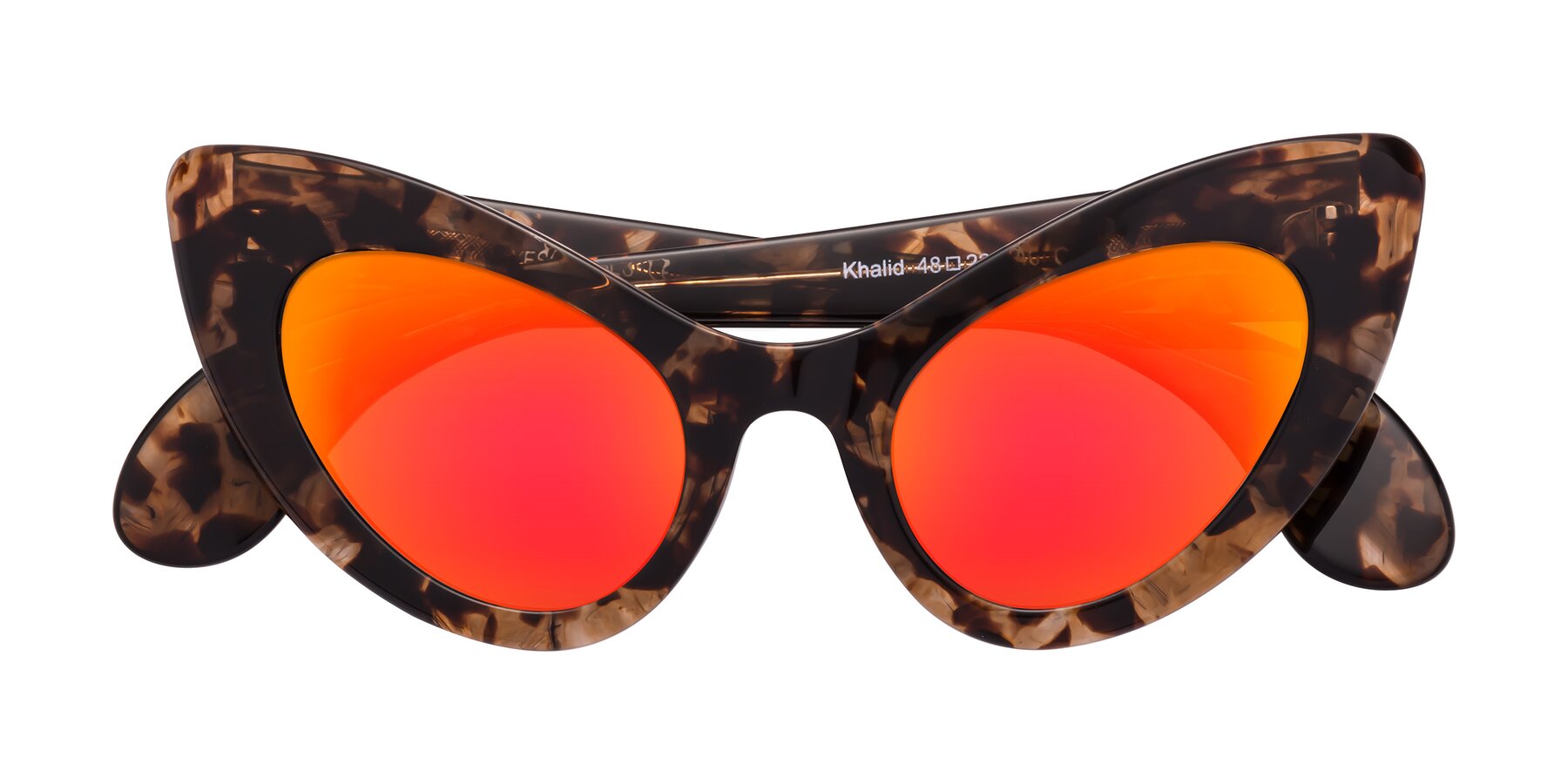 Folded Front of Khalid in Translucent Brown Tortoise with Red Gold Mirrored Lenses