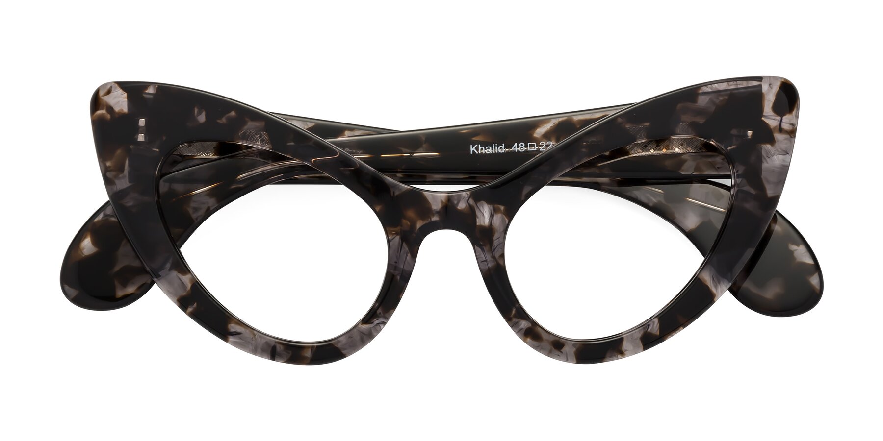 Folded Front of Khalid in Translucent Gray Tortoise with Clear Eyeglass Lenses