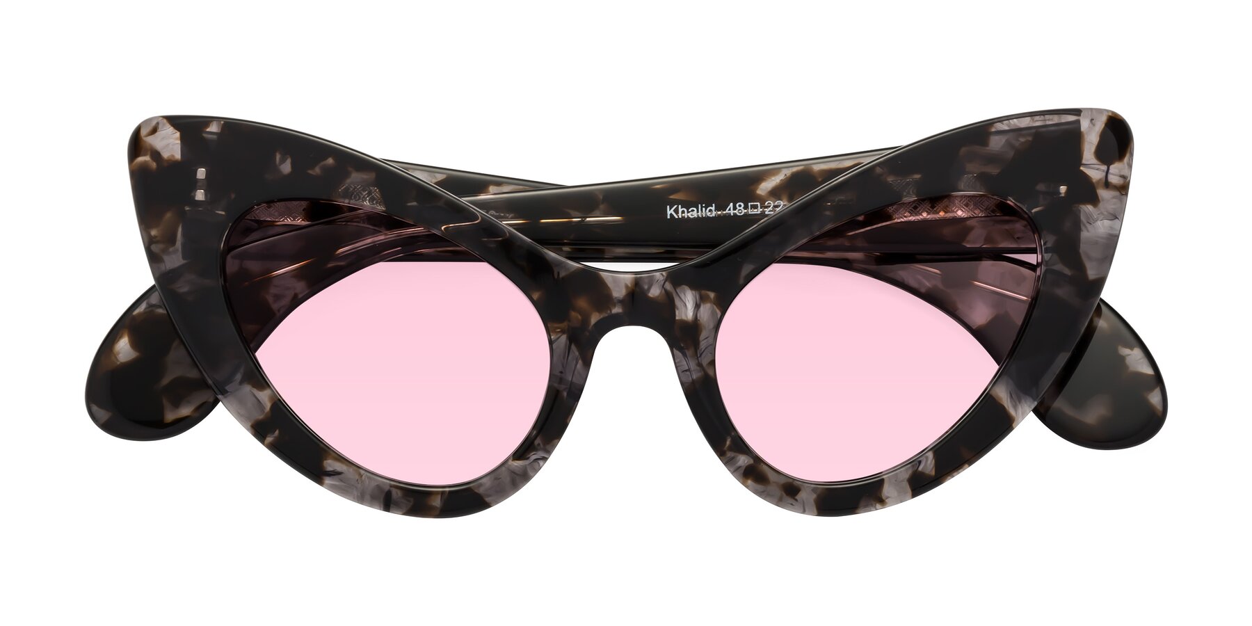 Folded Front of Khalid in Translucent Gray Tortoise with Light Pink Tinted Lenses
