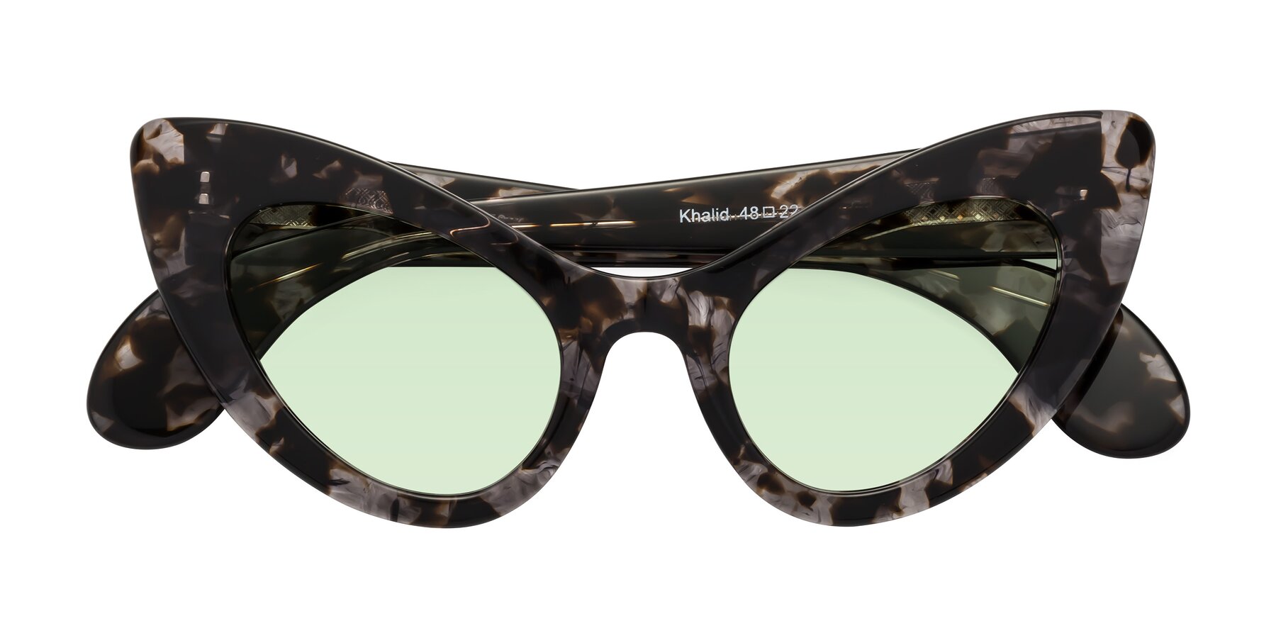 Folded Front of Khalid in Translucent Gray Tortoise with Light Green Tinted Lenses