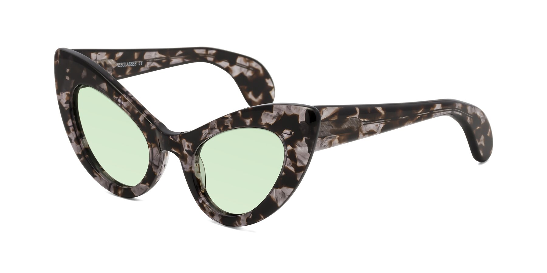 Angle of Khalid in Translucent Gray Tortoise with Light Green Tinted Lenses