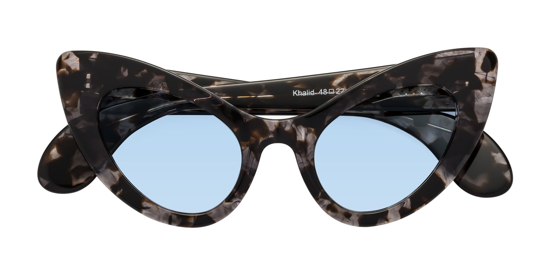 Folded Front of Khalid in Translucent Gray Tortoise with Light Blue Tinted Lenses
