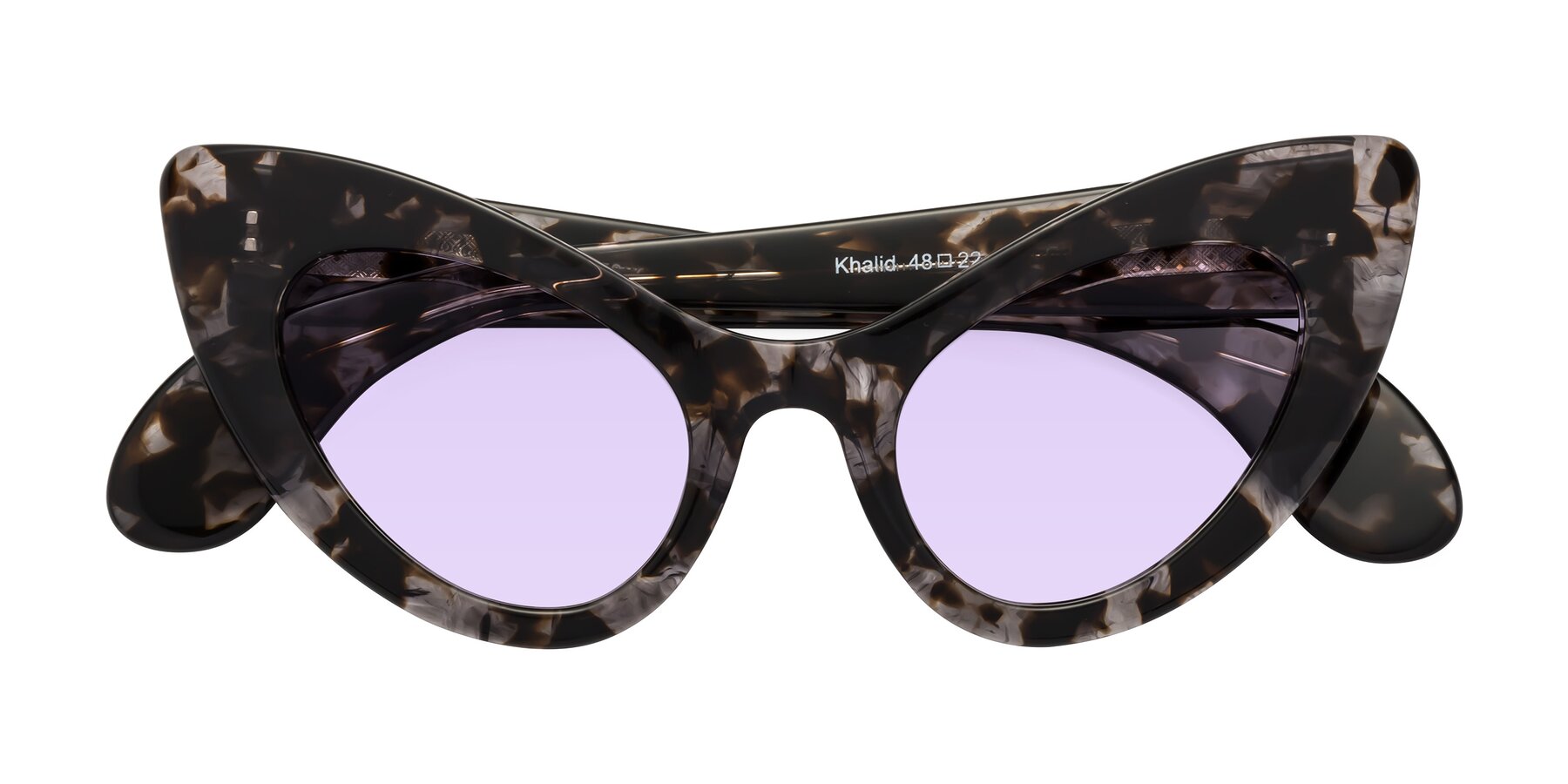 Folded Front of Khalid in Translucent Gray Tortoise with Light Purple Tinted Lenses
