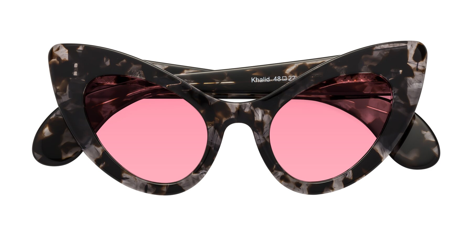 Folded Front of Khalid in Translucent Gray Tortoise with Pink Tinted Lenses