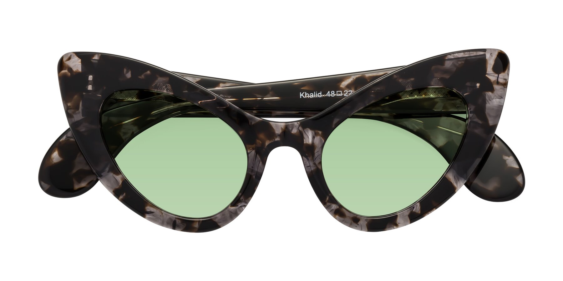 Folded Front of Khalid in Translucent Gray Tortoise with Medium Green Tinted Lenses