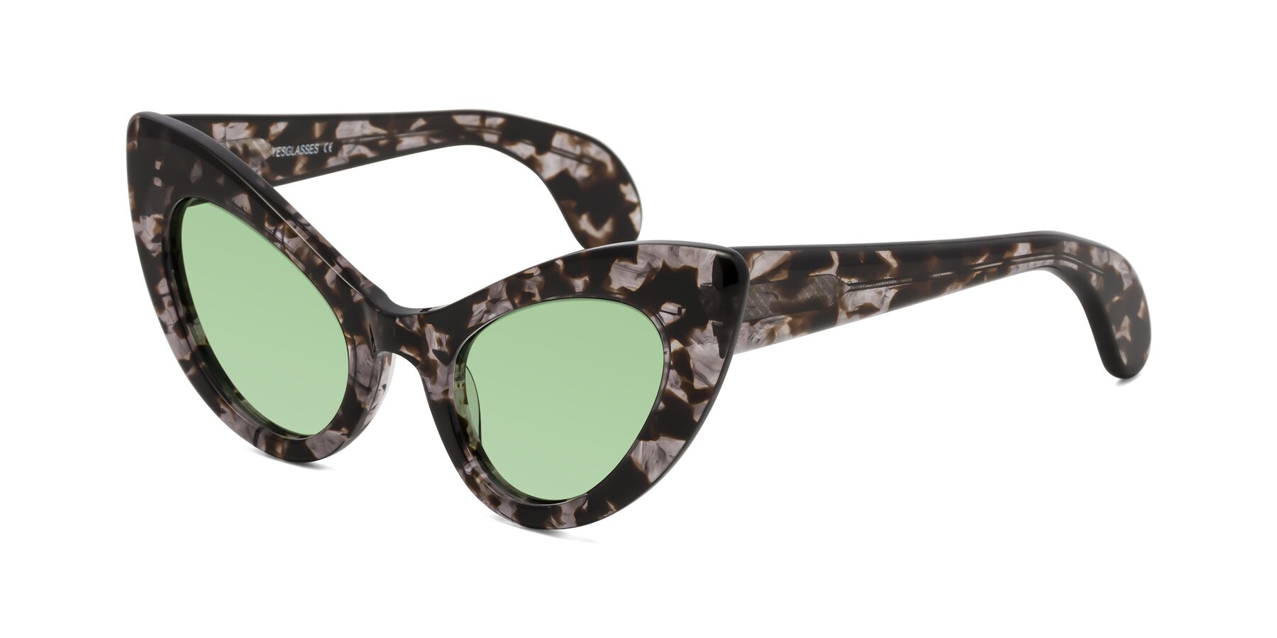 Angle of Khalid in Translucent Gray Tortoise with Medium Green Tinted Lenses