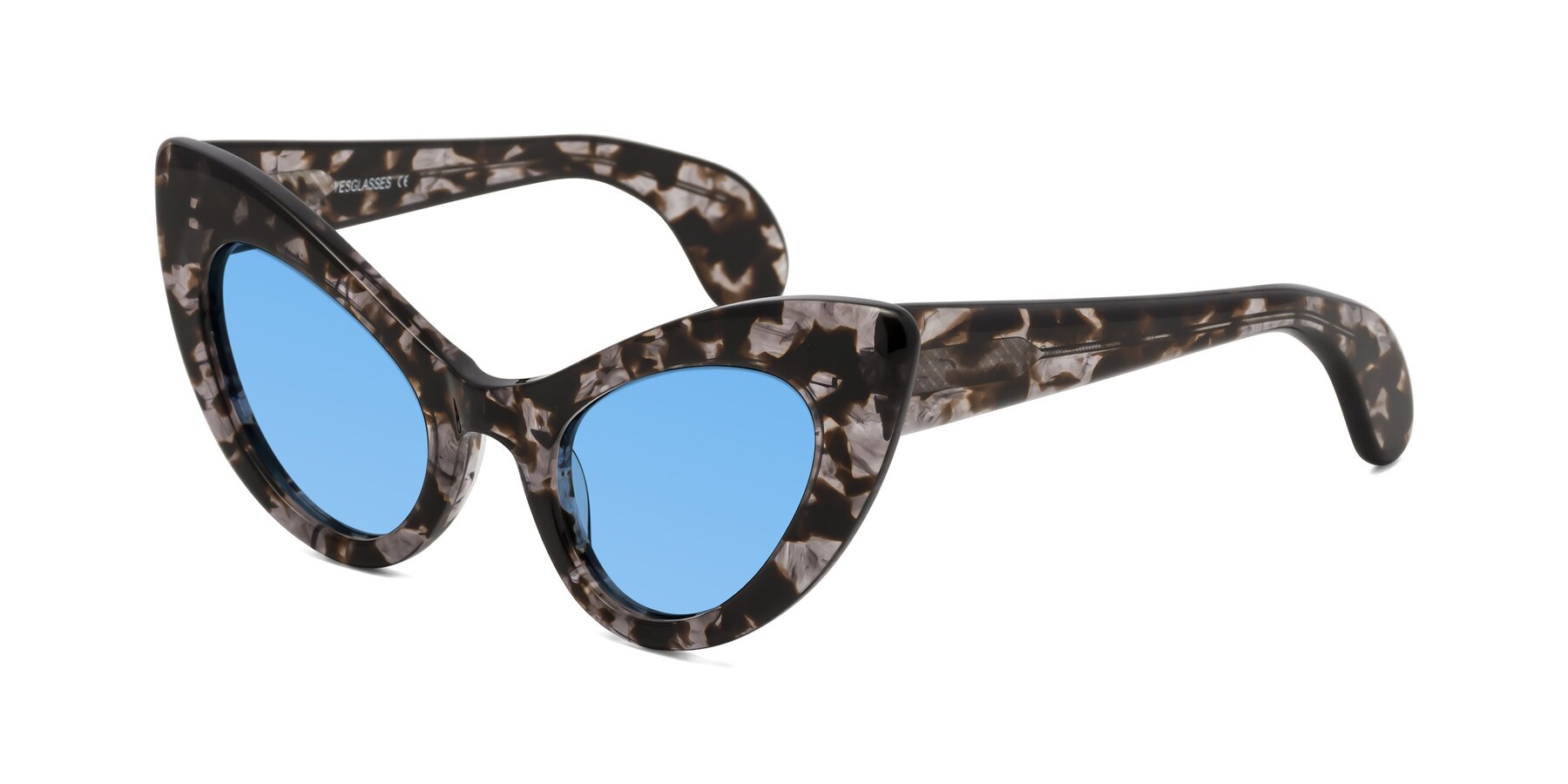 Angle of Khalid in Translucent Gray Tortoise with Medium Blue Tinted Lenses