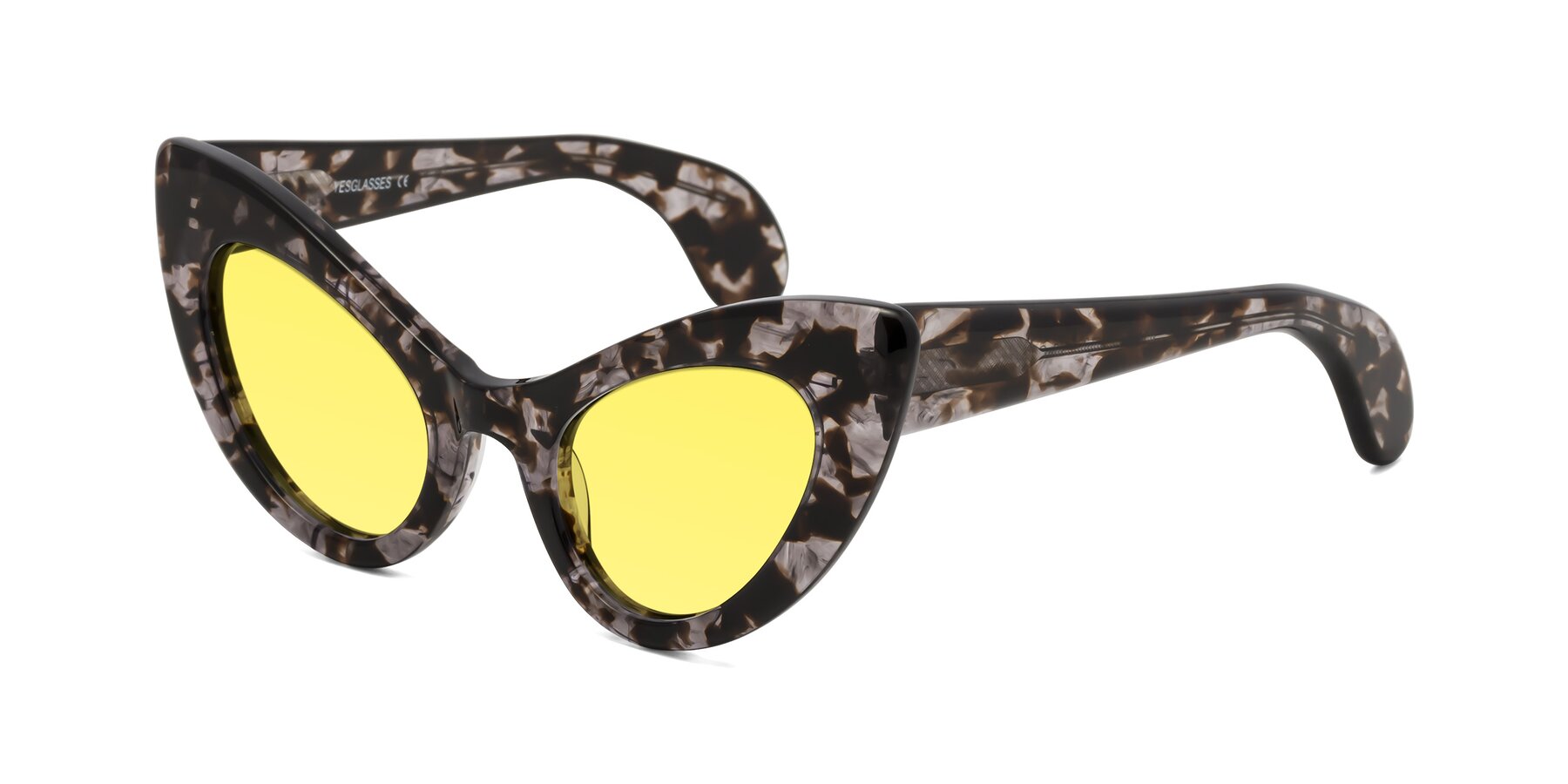 Angle of Khalid in Translucent Gray Tortoise with Medium Yellow Tinted Lenses