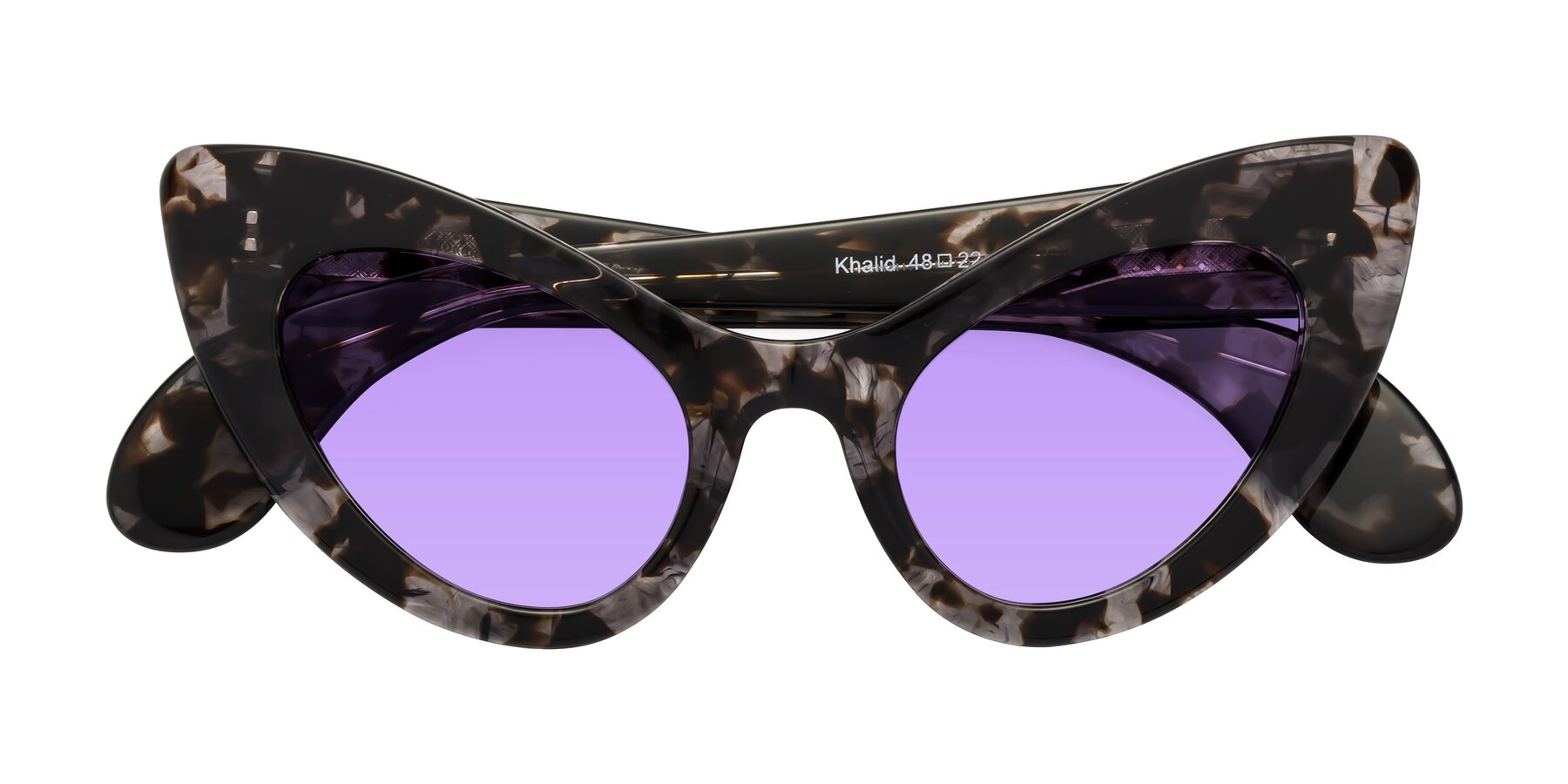 Folded Front of Khalid in Translucent Gray Tortoise with Medium Purple Tinted Lenses