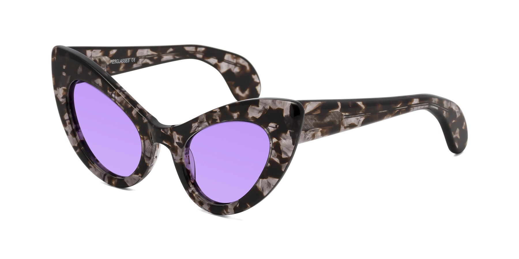 Angle of Khalid in Translucent Gray Tortoise with Medium Purple Tinted Lenses