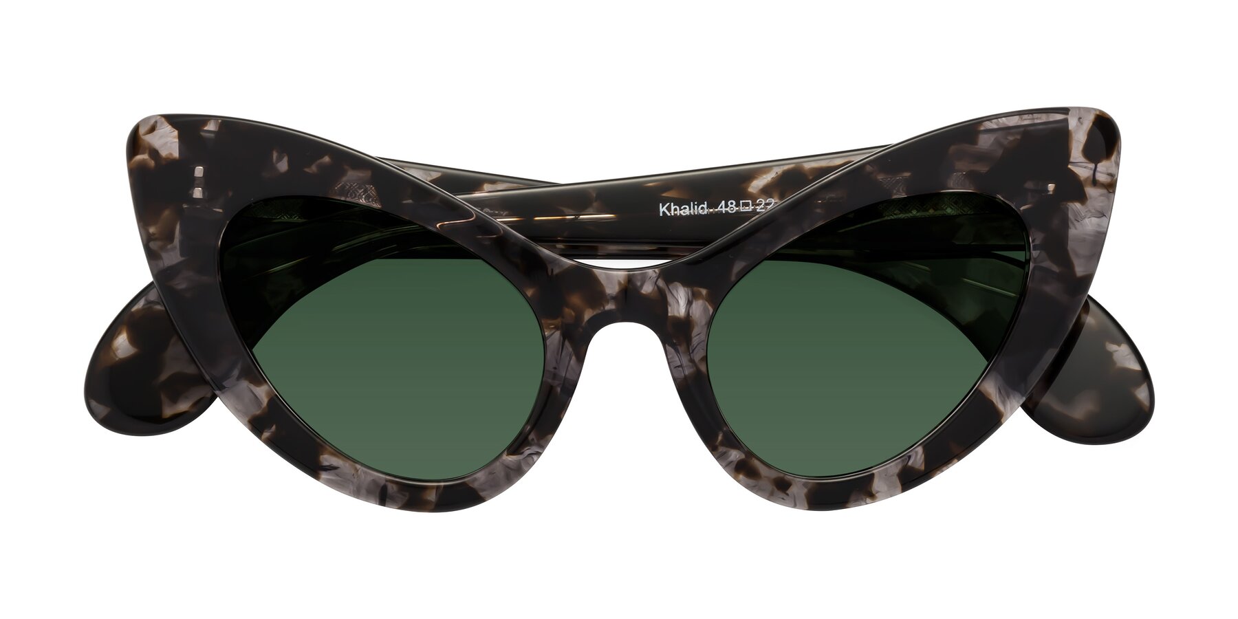Folded Front of Khalid in Translucent Gray Tortoise with Green Tinted Lenses