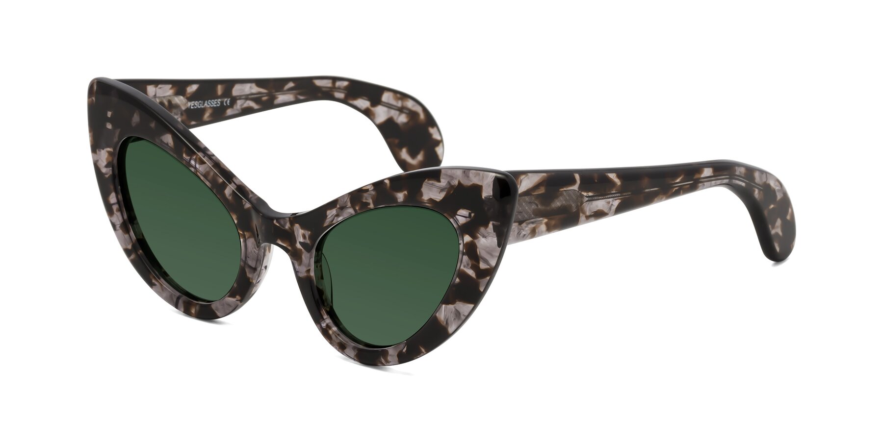 Angle of Khalid in Translucent Gray Tortoise with Green Tinted Lenses