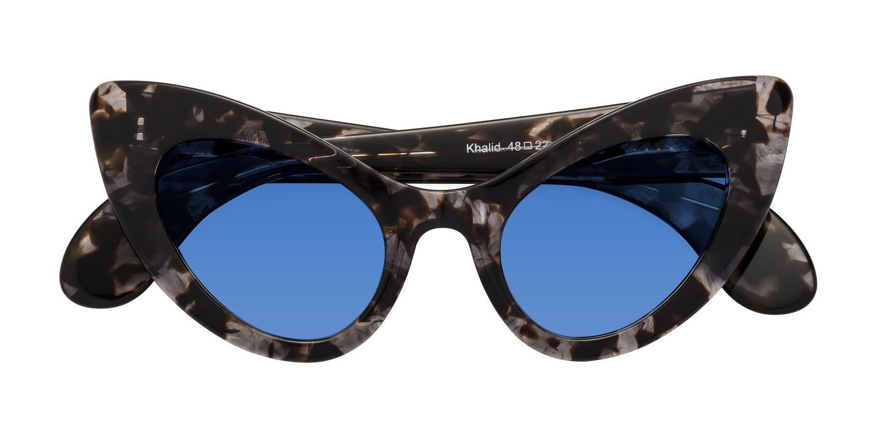 Folded Front of Khalid in Translucent Gray Tortoise with Blue Tinted Lenses