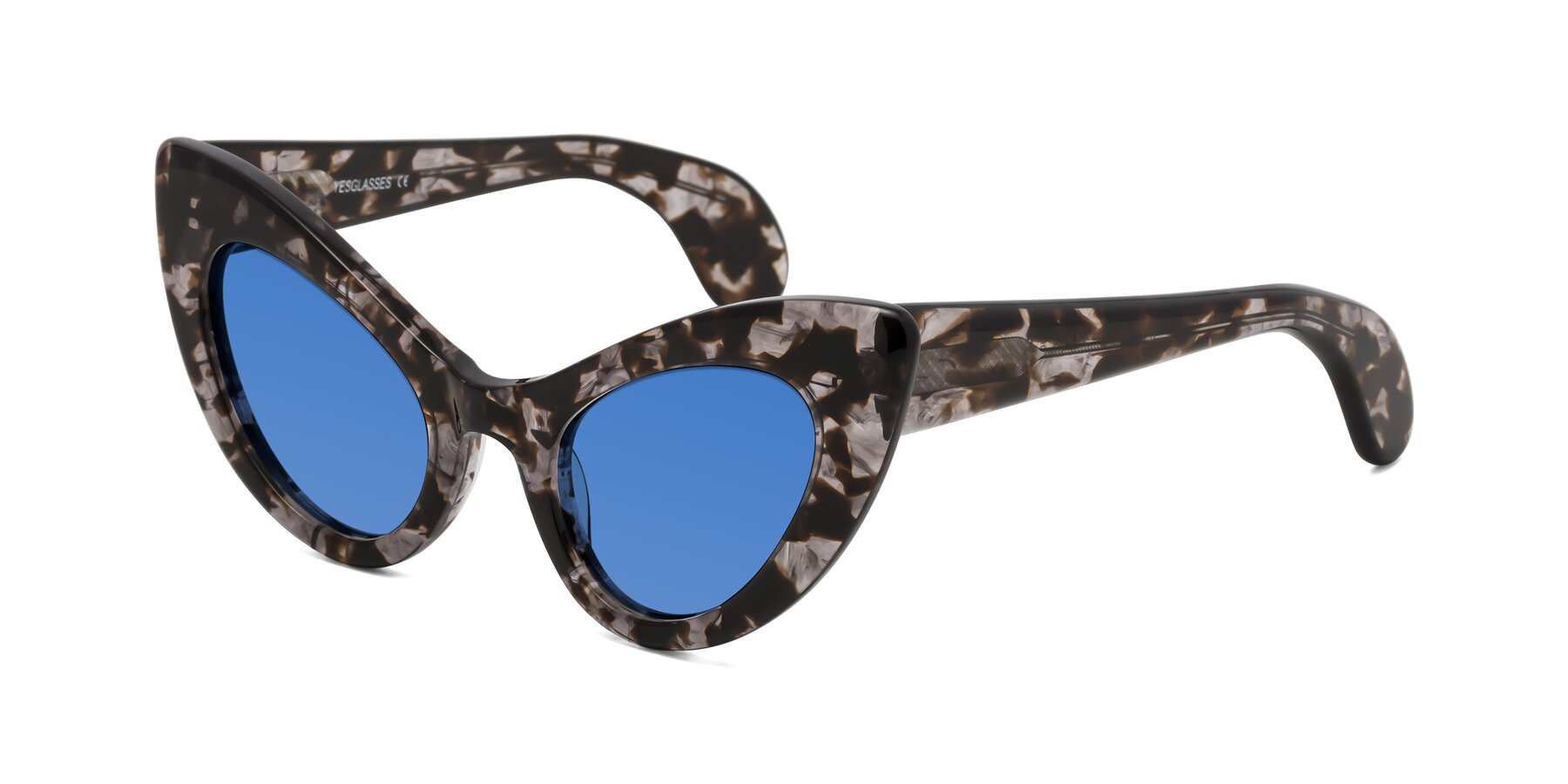 Angle of Khalid in Translucent Gray Tortoise with Blue Tinted Lenses