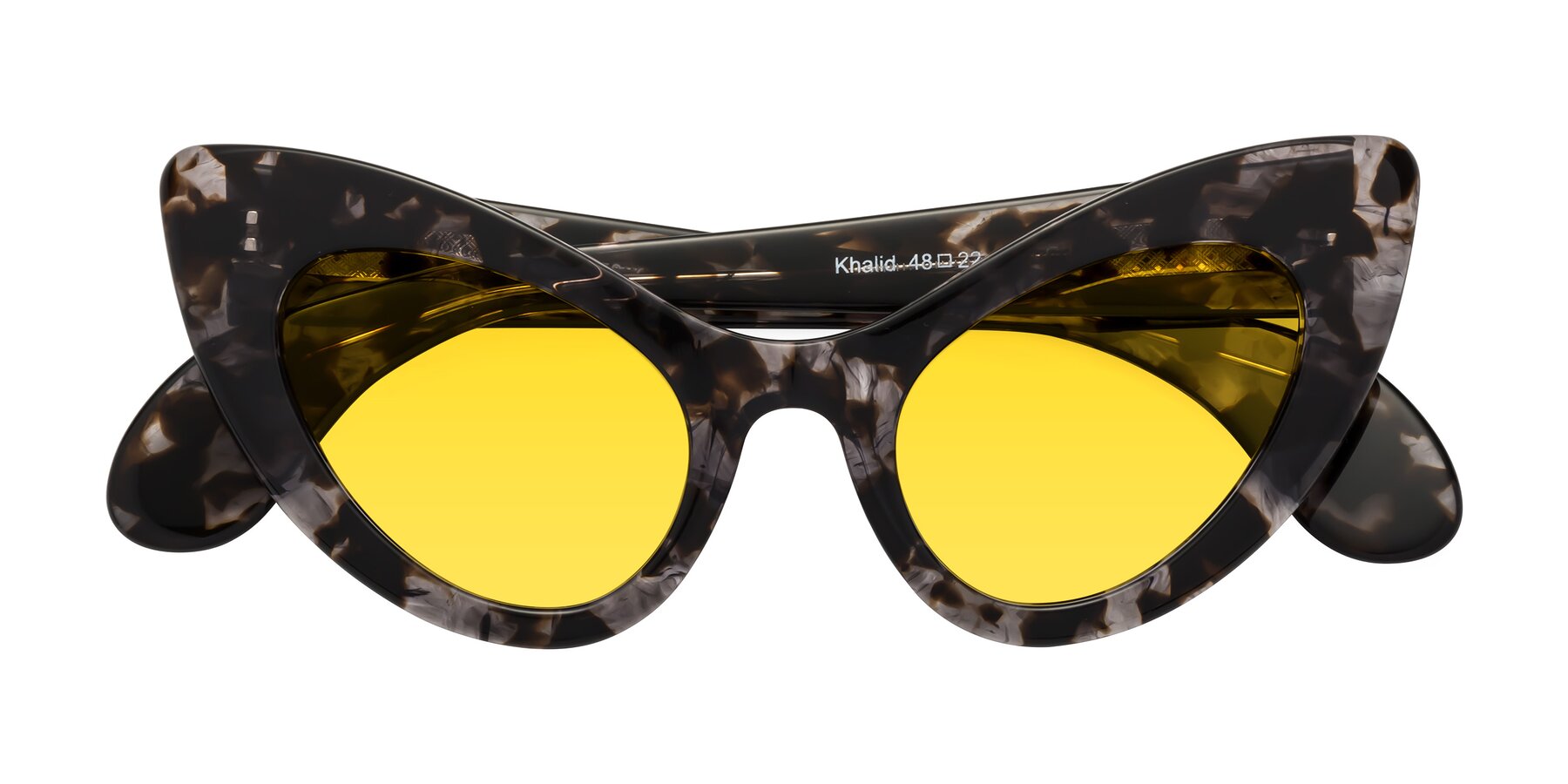 Folded Front of Khalid in Translucent Gray Tortoise with Yellow Tinted Lenses