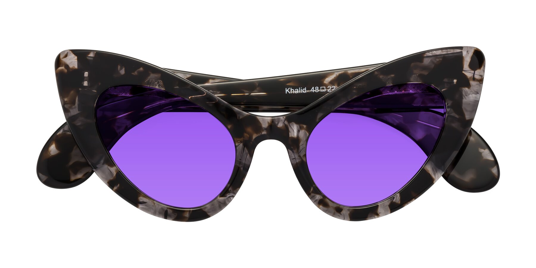 Folded Front of Khalid in Translucent Gray Tortoise with Purple Tinted Lenses