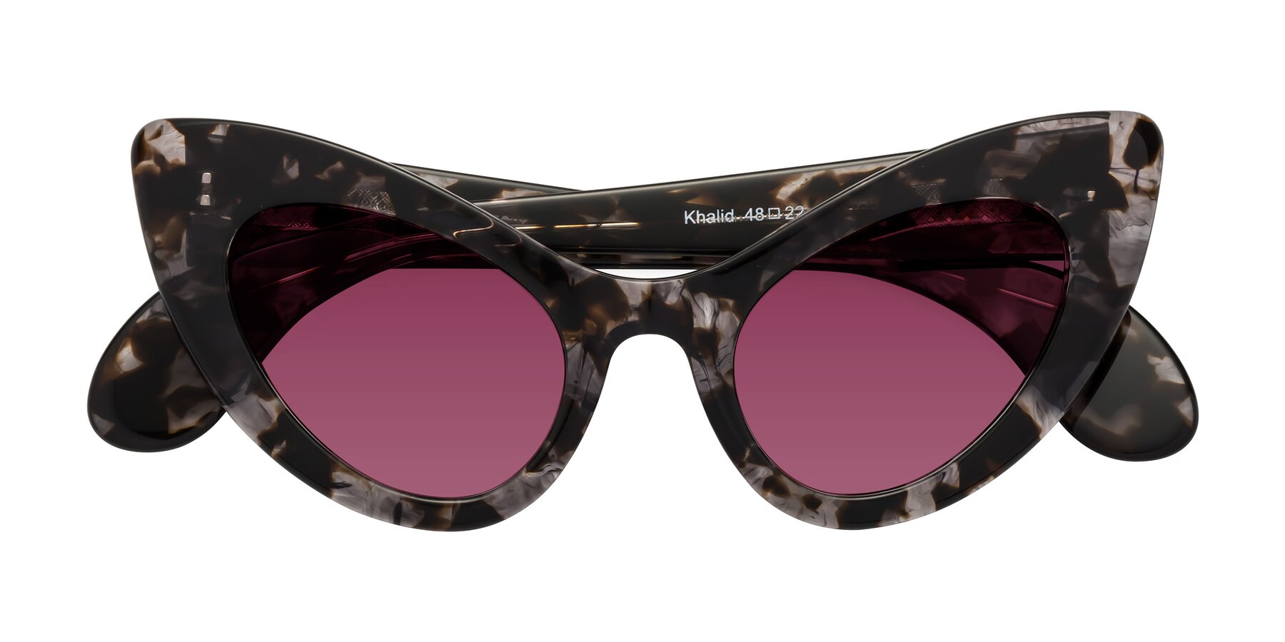 Folded Front of Khalid in Translucent Gray Tortoise with Wine Tinted Lenses