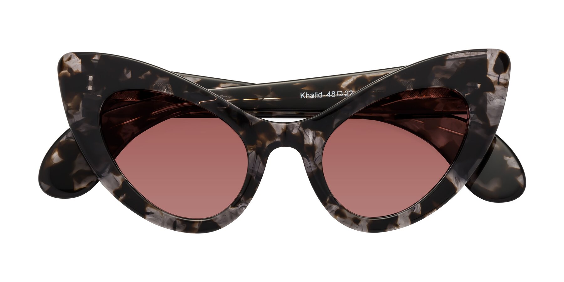 Folded Front of Khalid in Translucent Gray Tortoise with Garnet Tinted Lenses