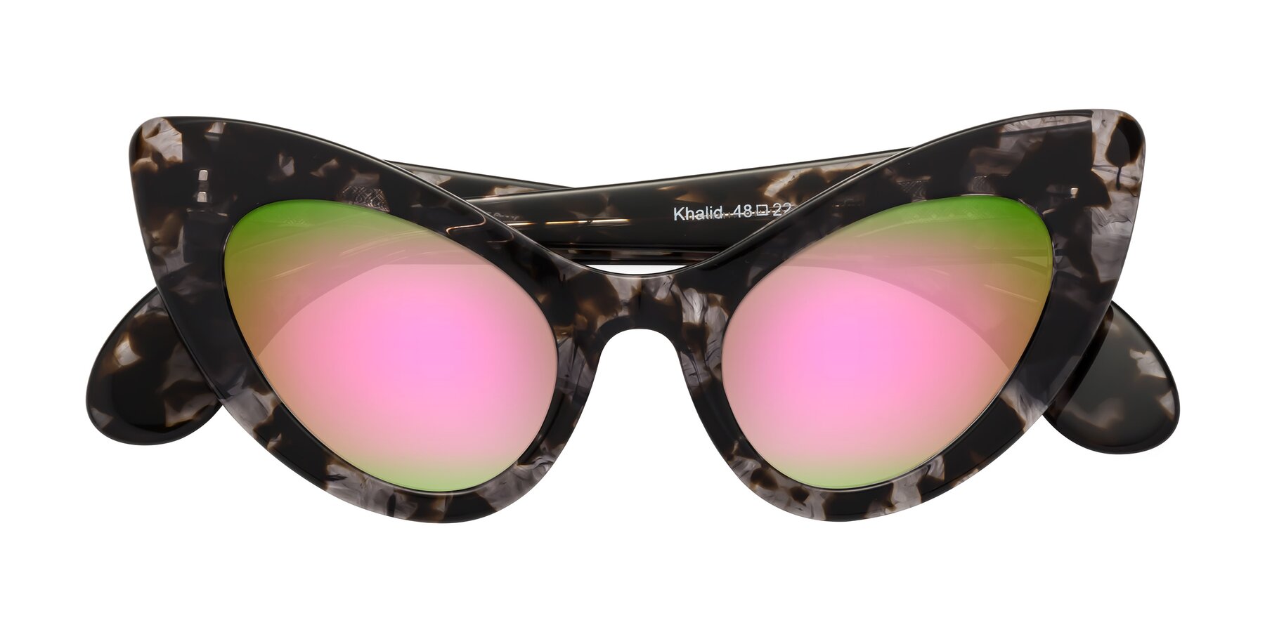 Folded Front of Khalid in Translucent Gray Tortoise with Pink Mirrored Lenses