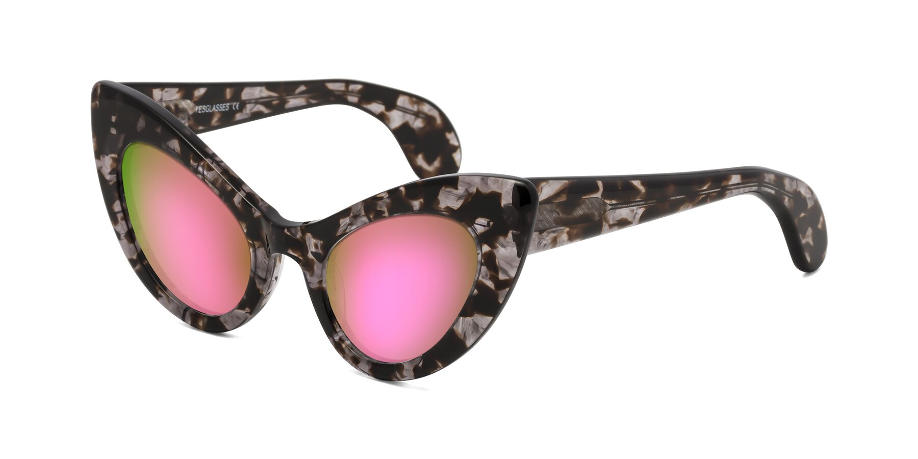 Angle of Khalid in Translucent Gray Tortoise with Pink Mirrored Lenses