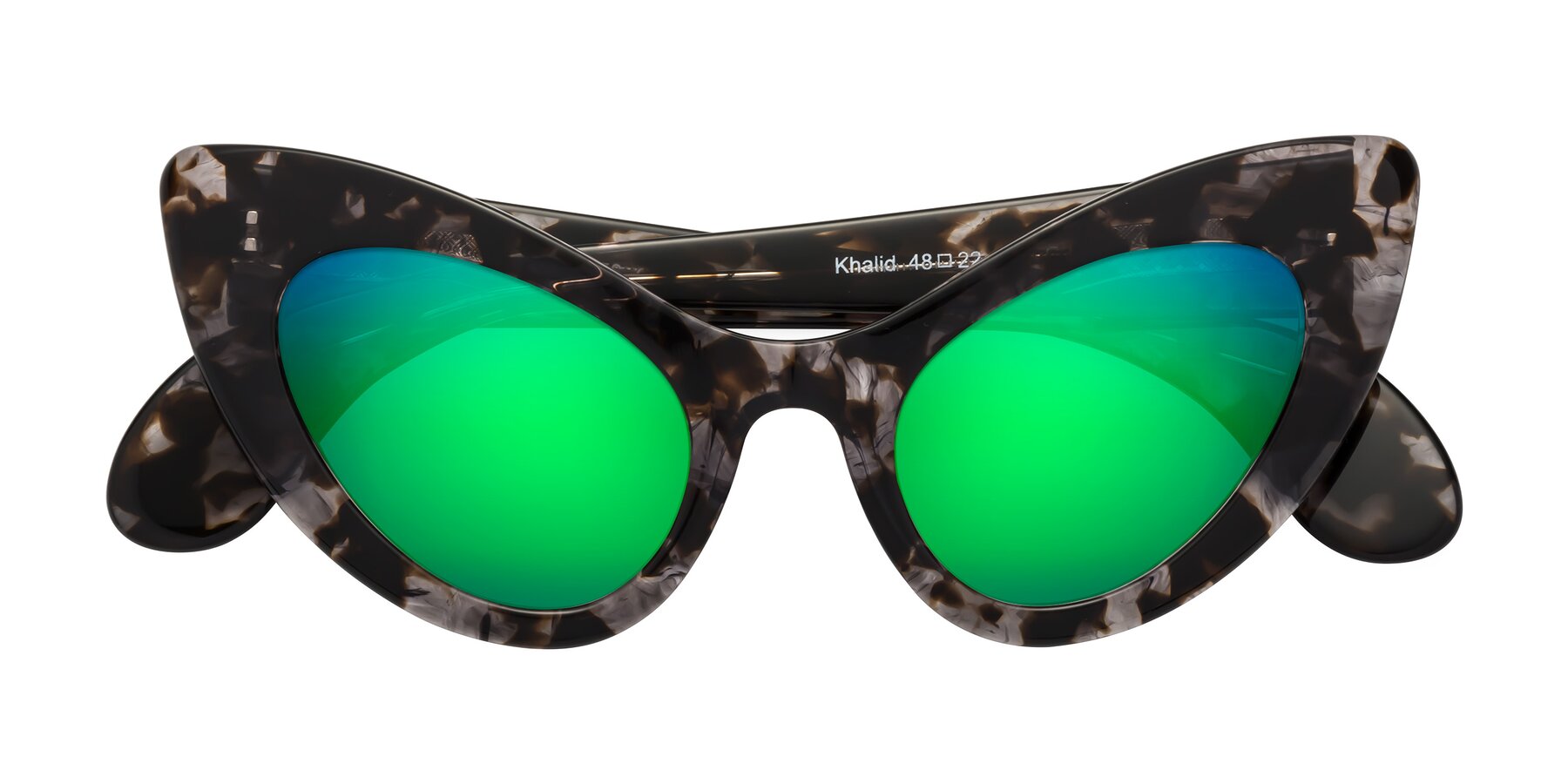 Folded Front of Khalid in Translucent Gray Tortoise with Green Mirrored Lenses