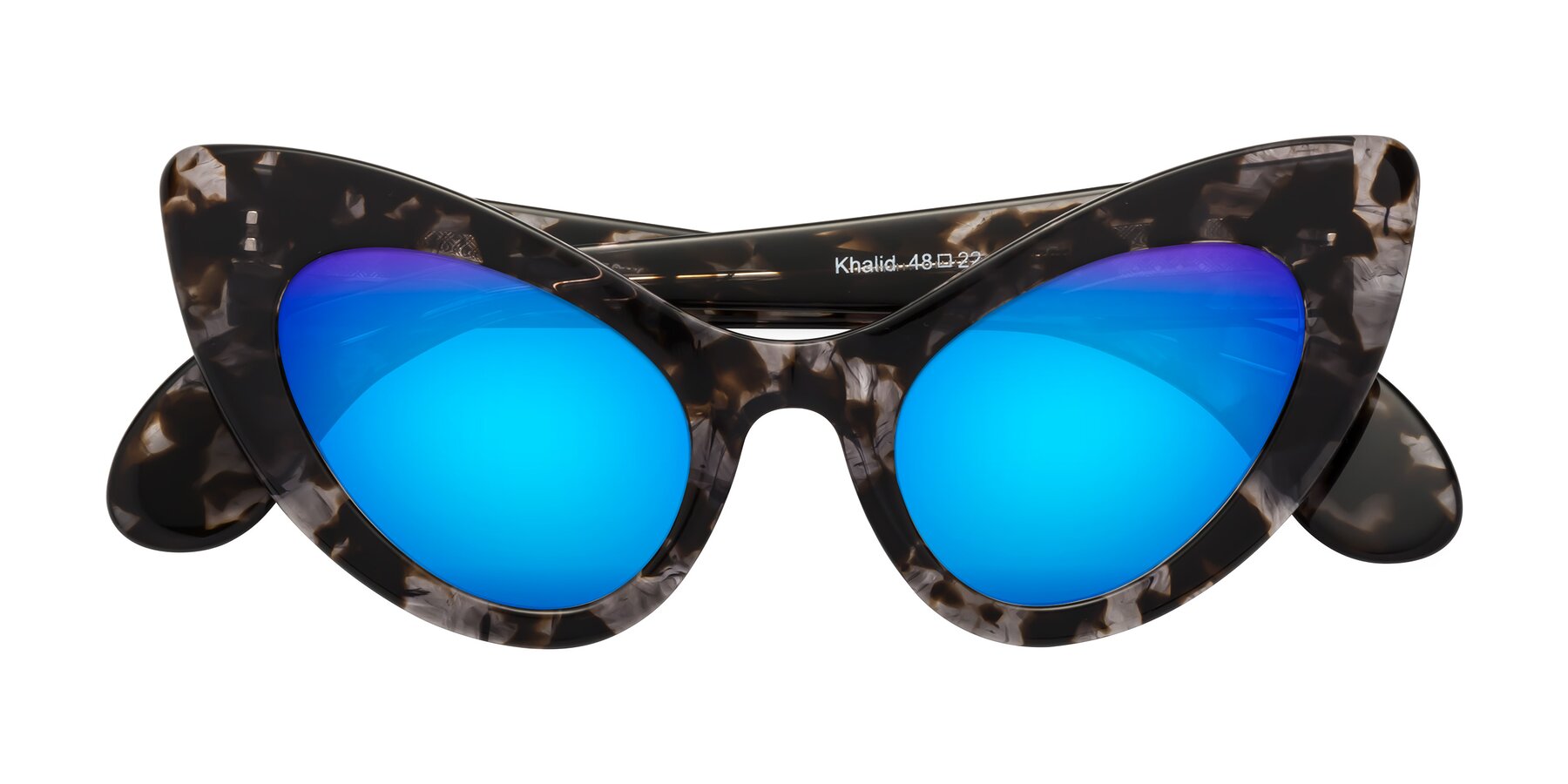 Folded Front of Khalid in Translucent Gray Tortoise with Blue Mirrored Lenses
