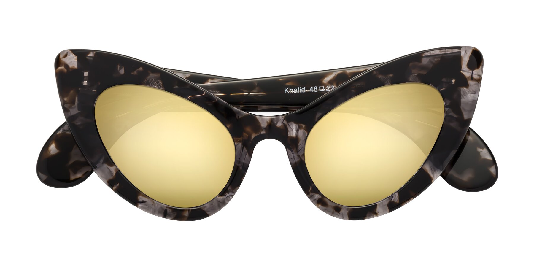 Folded Front of Khalid in Translucent Gray Tortoise with Gold Mirrored Lenses