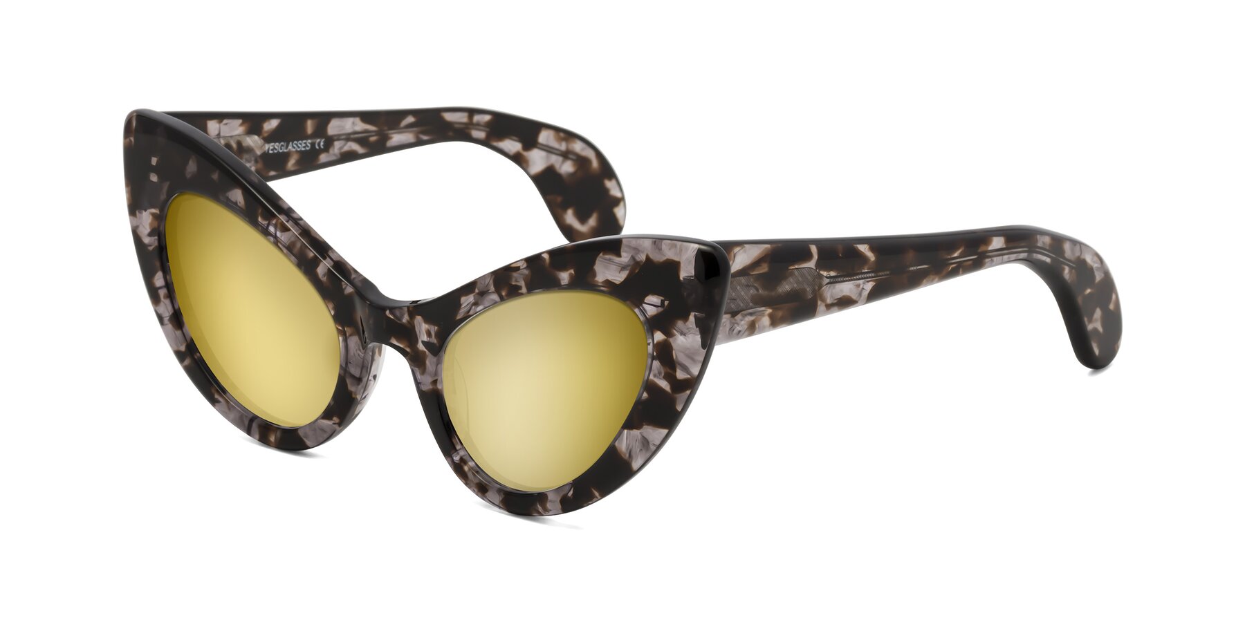 Angle of Khalid in Translucent Gray Tortoise with Gold Mirrored Lenses