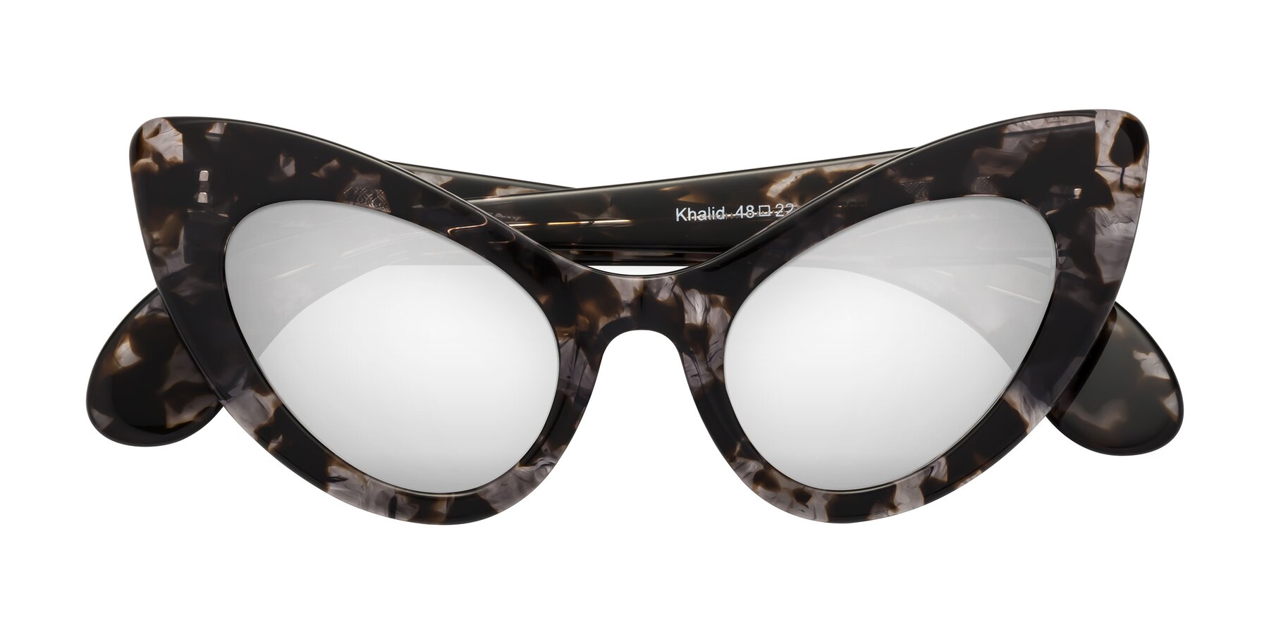 Folded Front of Khalid in Translucent Gray Tortoise with Silver Mirrored Lenses