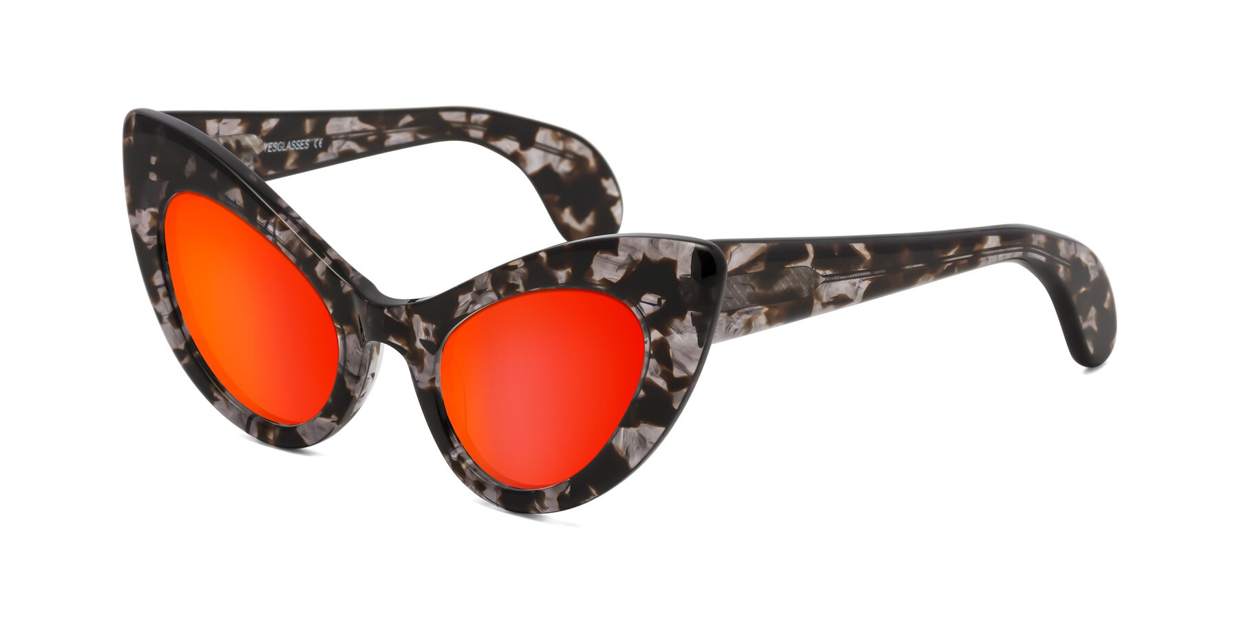 Angle of Khalid in Translucent Gray Tortoise with Red Gold Mirrored Lenses