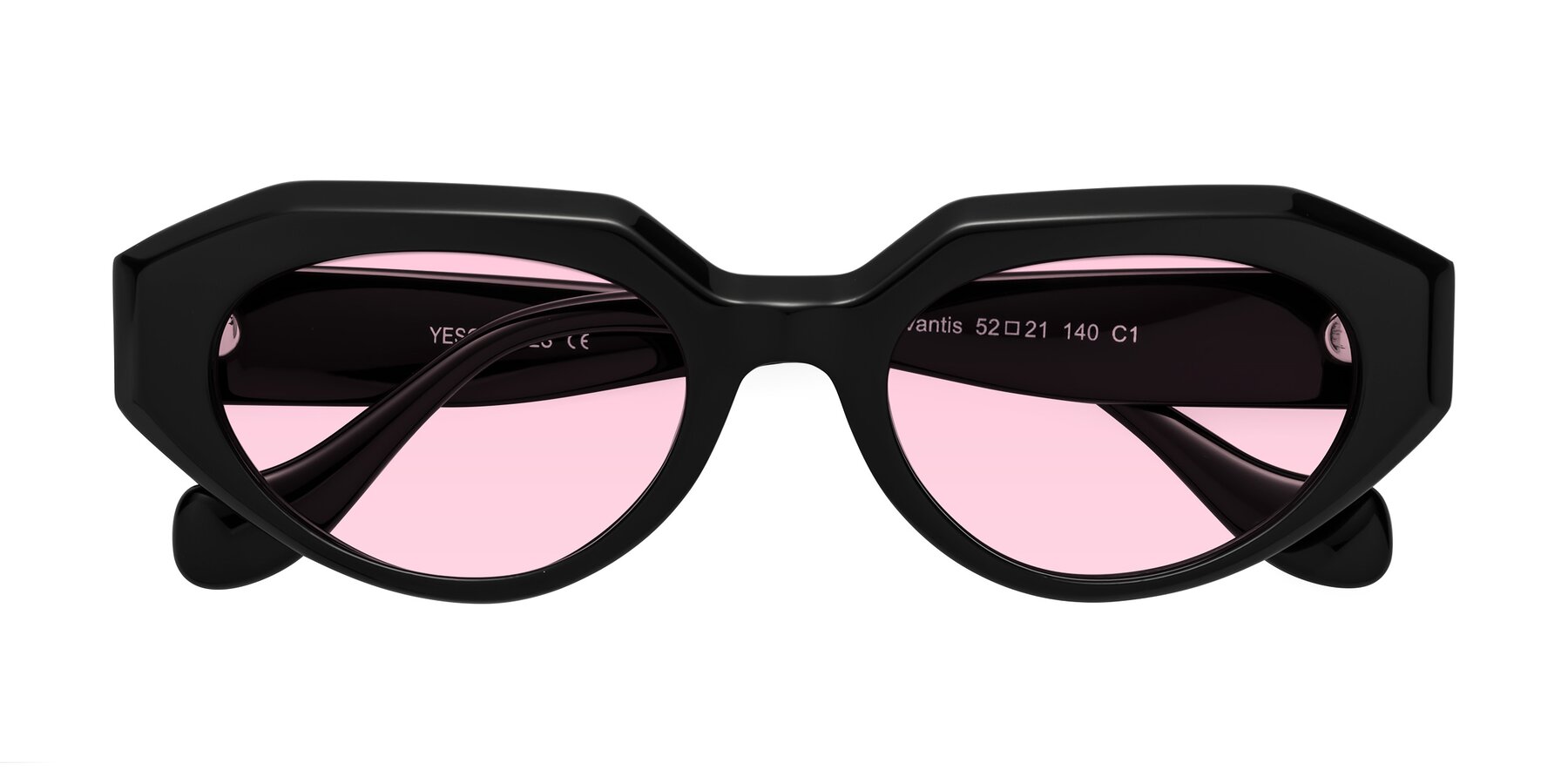 Folded Front of Vantis in Black with Light Pink Tinted Lenses