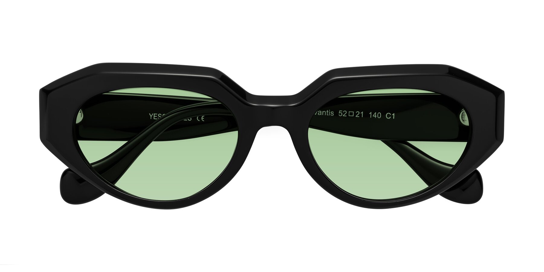 Folded Front of Vantis in Black with Medium Green Tinted Lenses