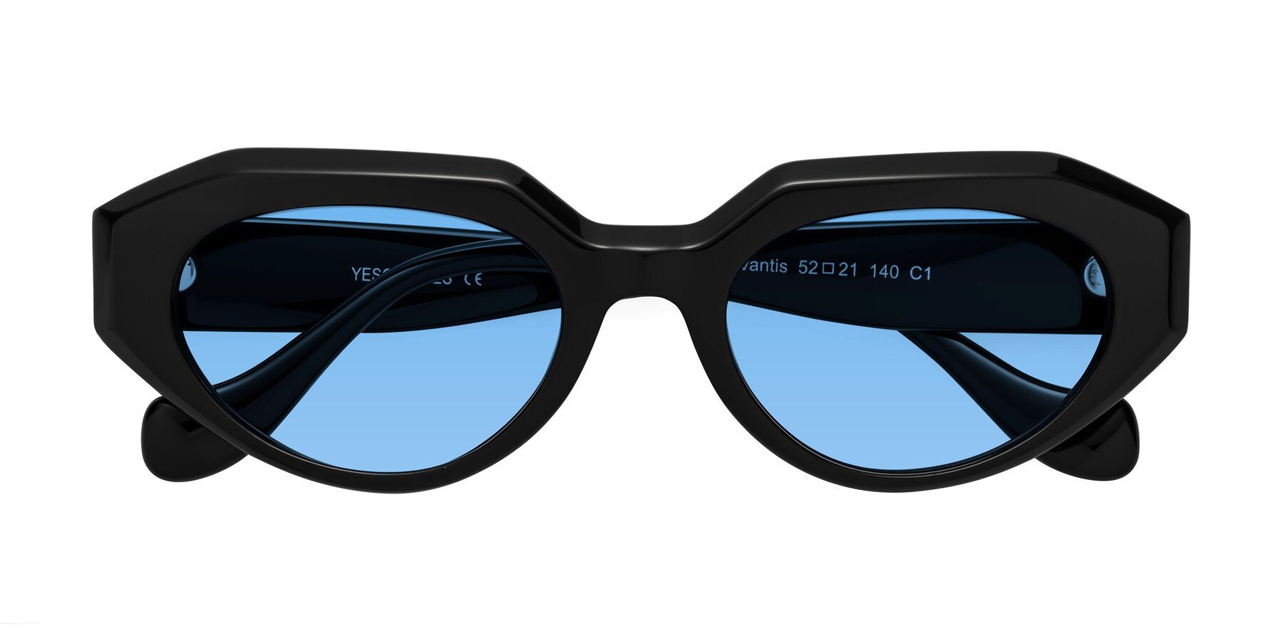 Folded Front of Vantis in Black with Medium Blue Tinted Lenses