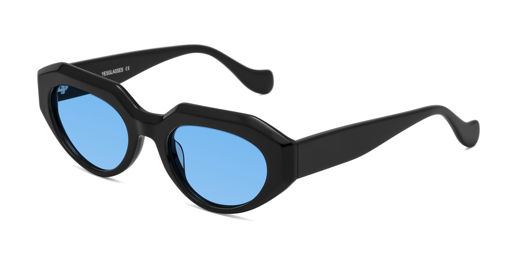 Angle of Vantis in Black with Medium Blue Tinted Lenses