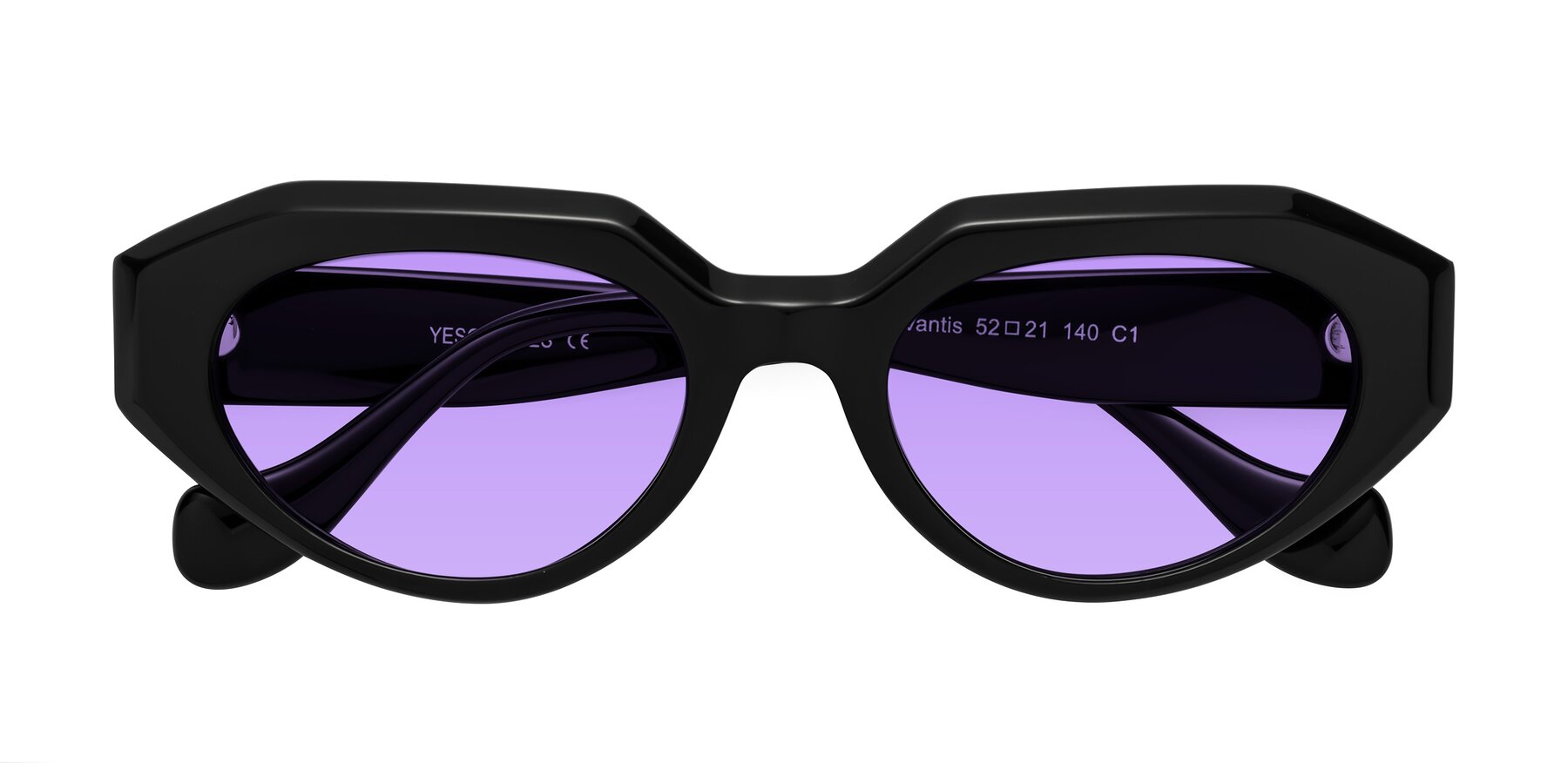 Folded Front of Vantis in Black with Medium Purple Tinted Lenses