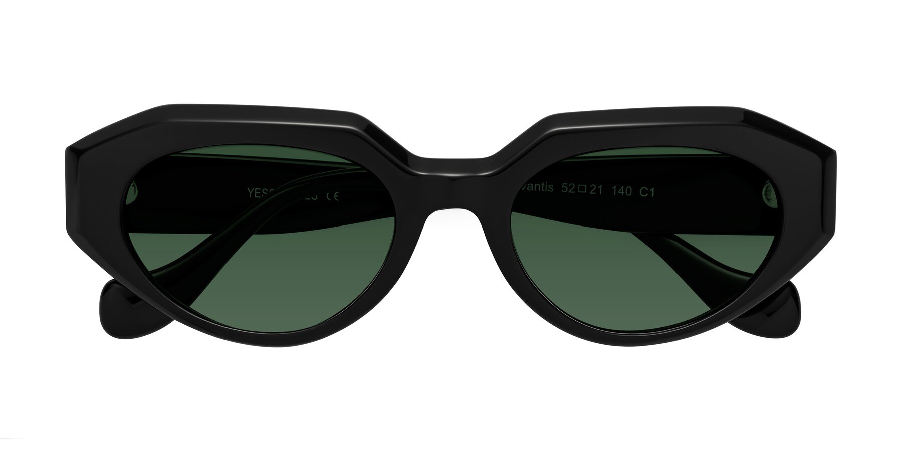 Folded Front of Vantis in Black with Green Tinted Lenses