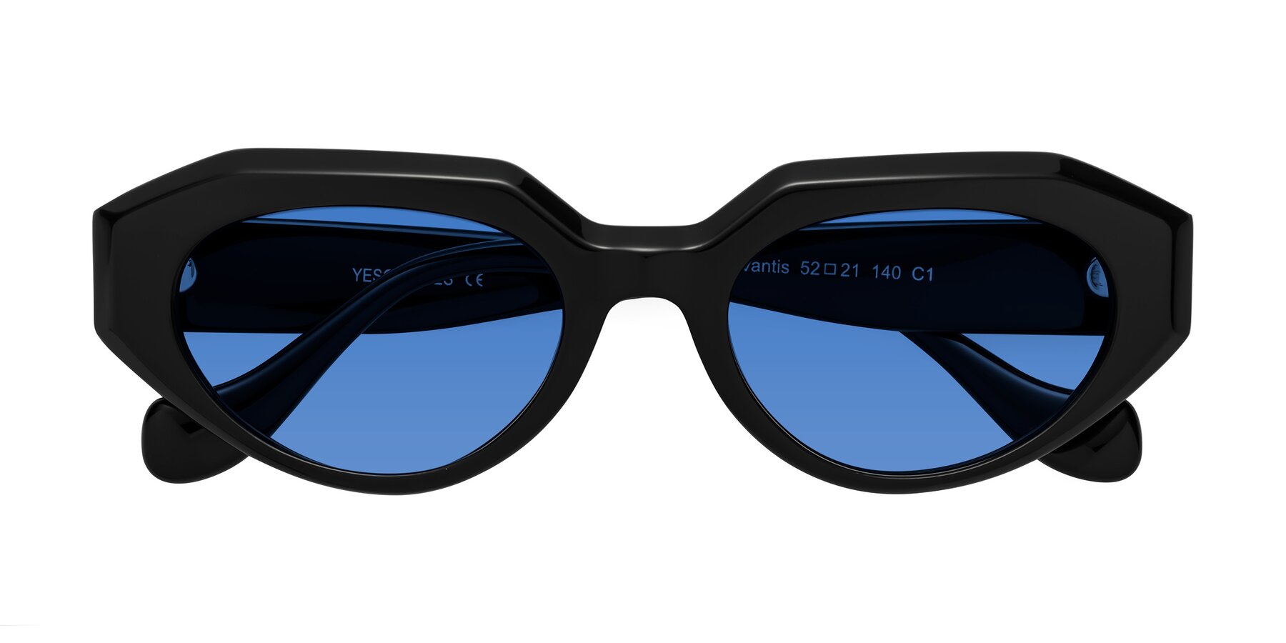 Folded Front of Vantis in Black with Blue Tinted Lenses