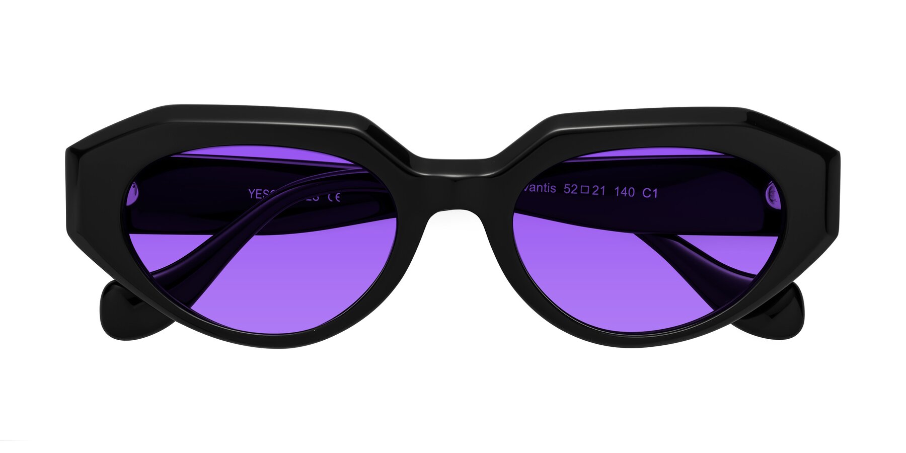 Folded Front of Vantis in Black with Purple Tinted Lenses